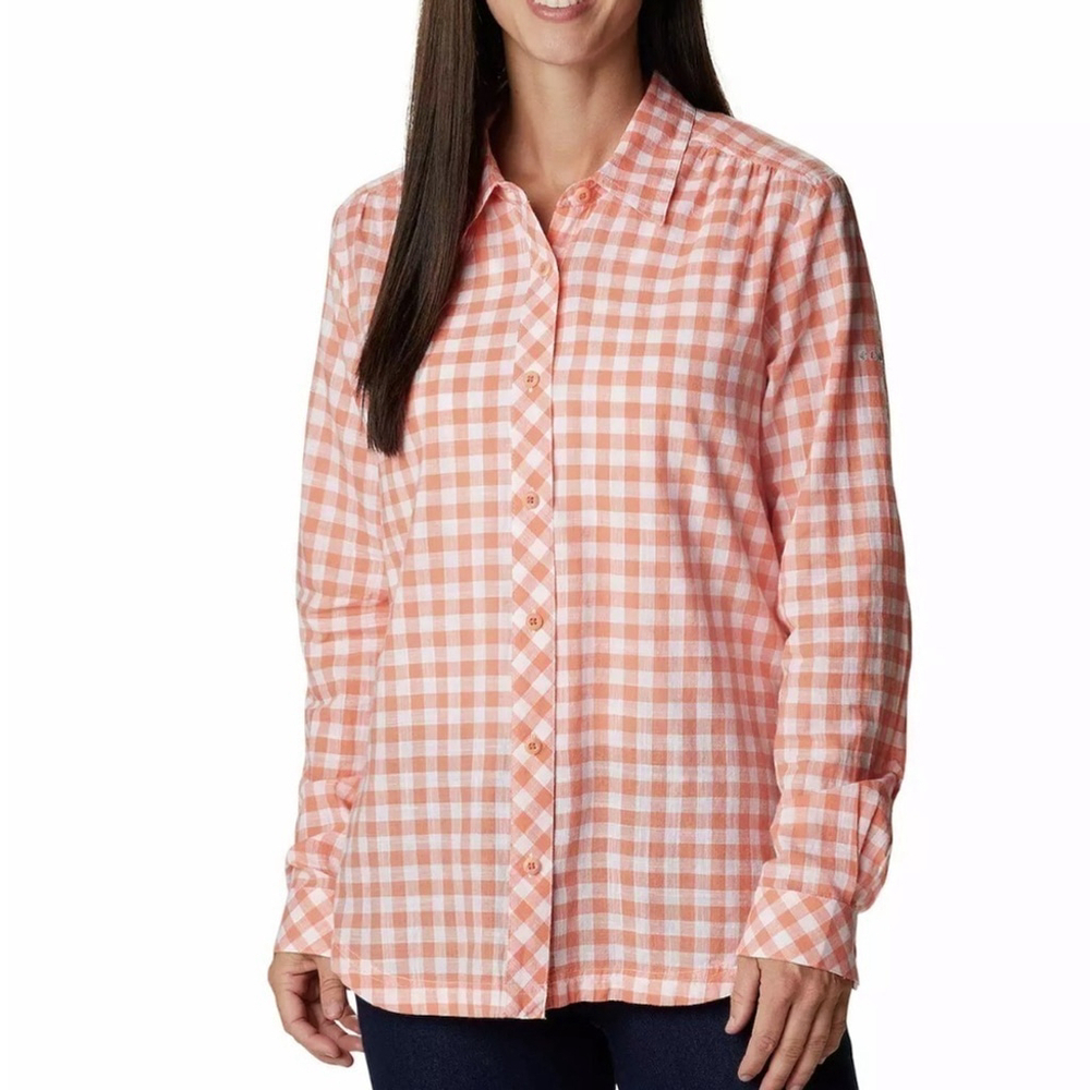 Womens Columbia camp Henry shirt orange white size xxl